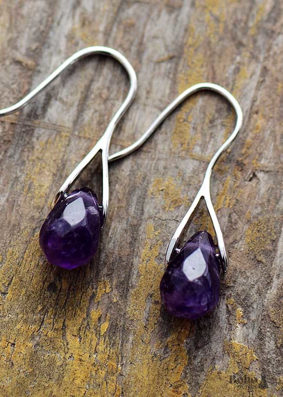 Boho Earrings Dangle Purple Amethyst and Red Jasper -