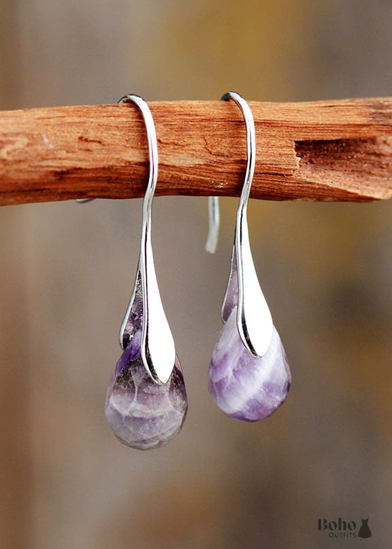 Boho Earrings Dangle Purple Amethyst and Red Jasper -