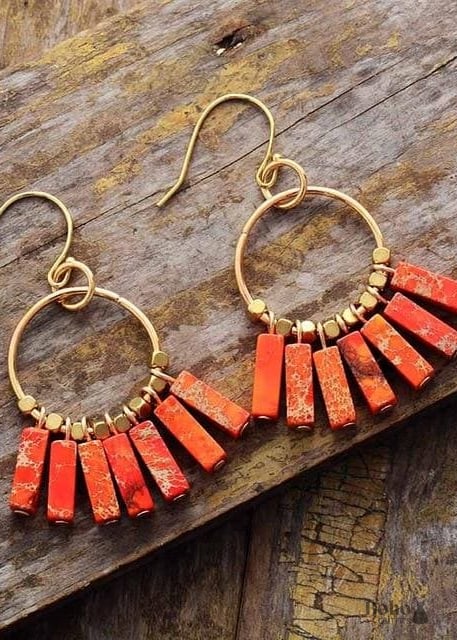 Boho Earrings Dangle Red Blue Green Chakra - Orange -