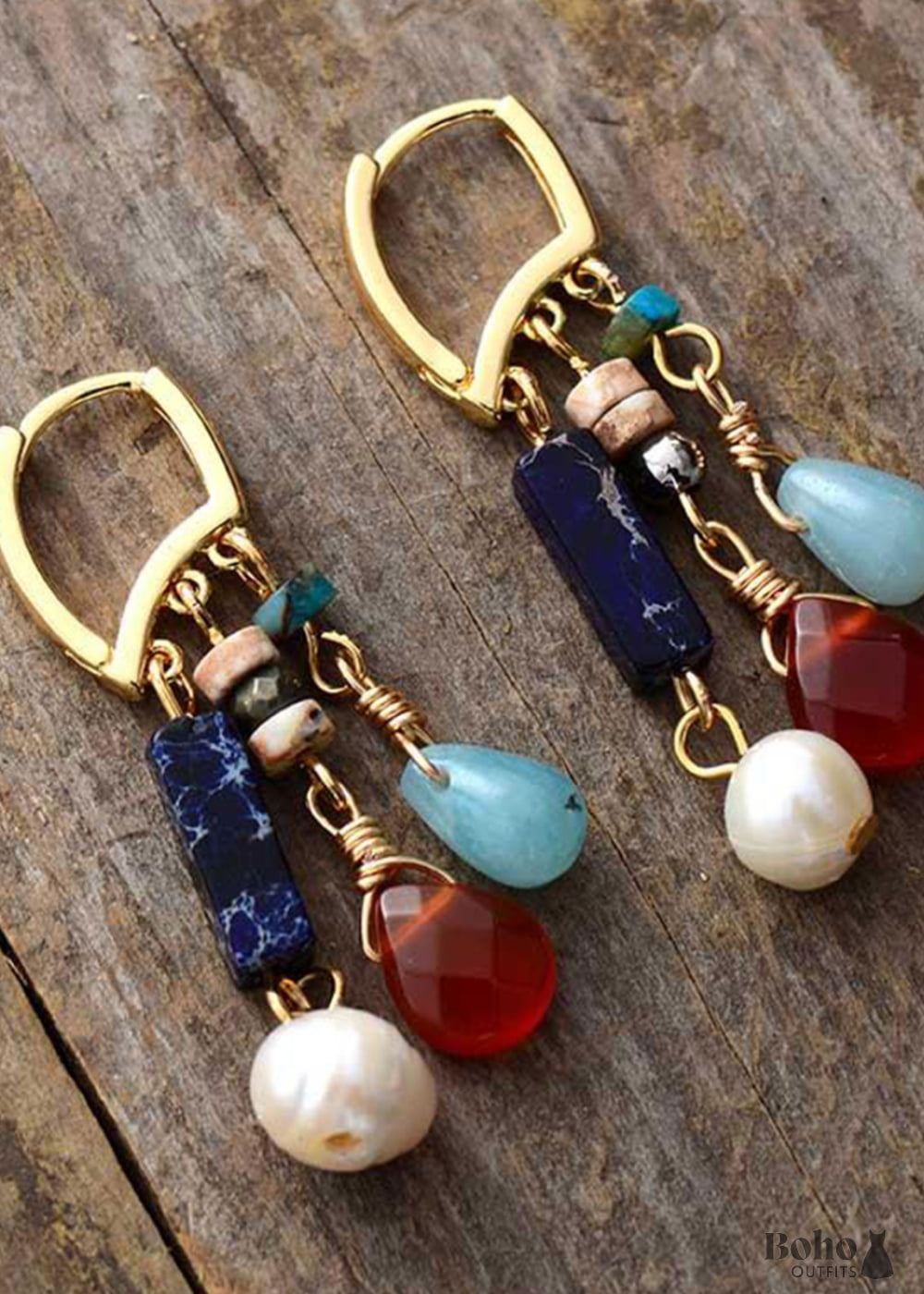 Boho Earrings Dangle Red Ruby Gemstone - Jewelry