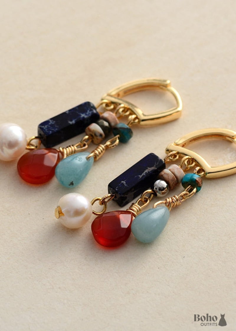 Boho Earrings Dangle Red Ruby Gemstone - Jewelry