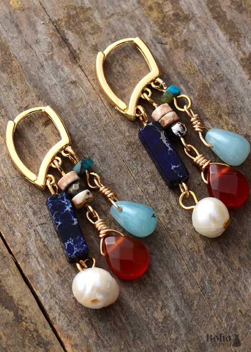 Boho Earrings Dangle Red Ruby Gemstone - Jewelry