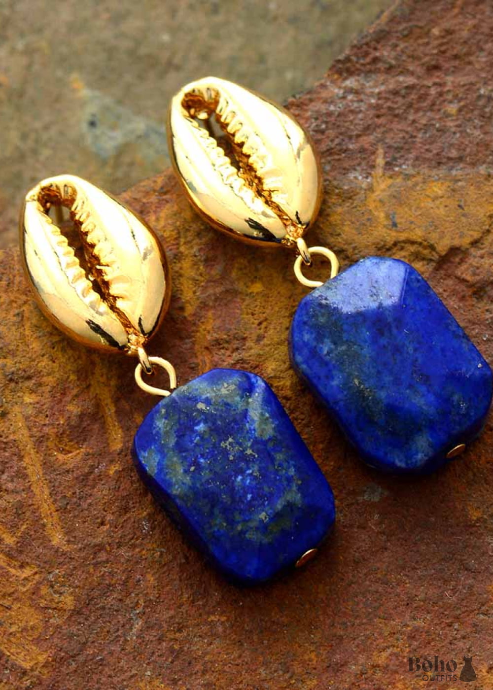 Boho Earrings Dangle Shell Blue Lapise - Jewelry