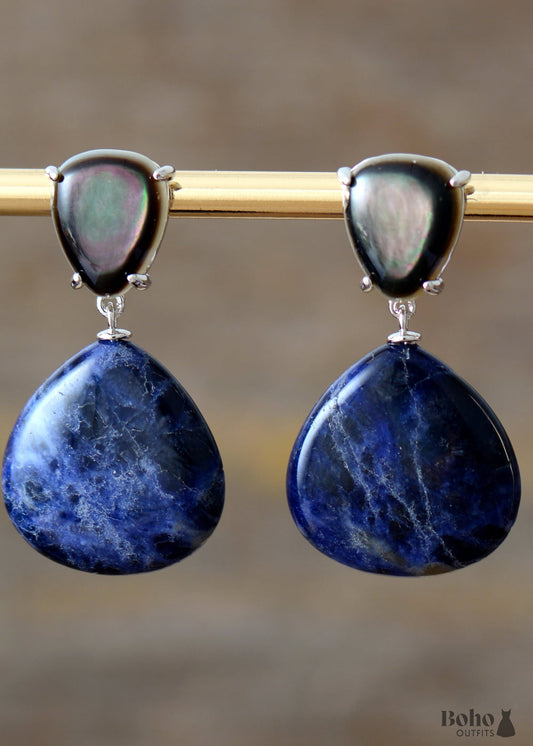 Boho Earrings Dangle Shell Sodalite Ins - Jewelry