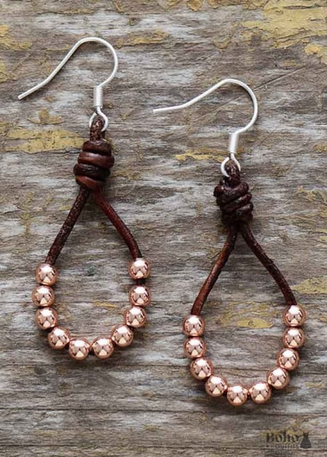 Boho Earrings Dangle Silver Bohemian Peal - Rose Gold