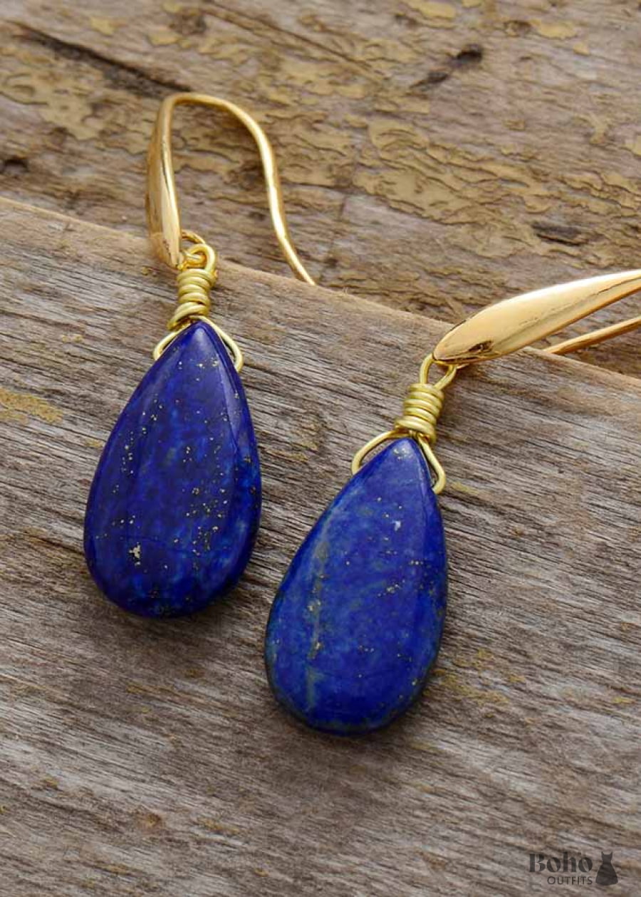 Boho Earrings Dangle Teardrop Blue Lapise - Jewelry