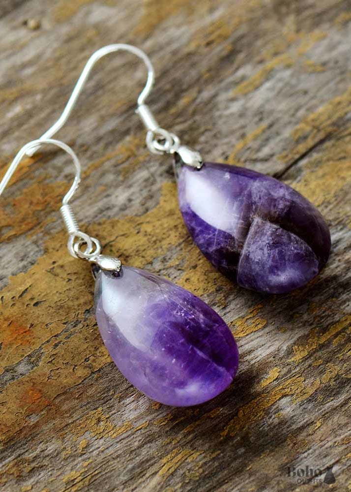 Boho Earrings Dangle Teardrop Purple Amethyst - Jewelry