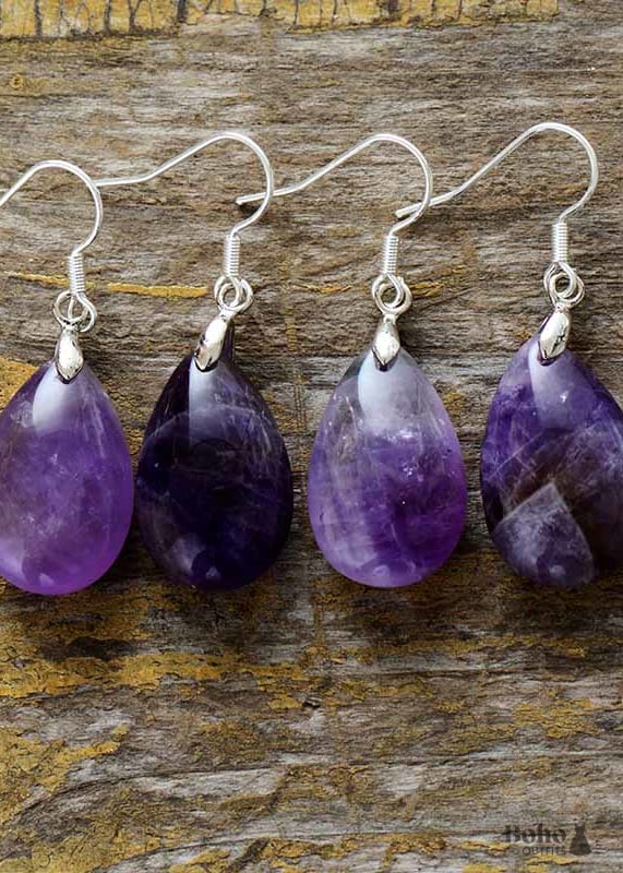 Boho Earrings Dangle Teardrop Purple Amethyst - Jewelry