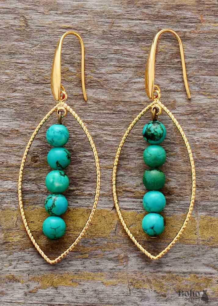 Boho Earrings Dangle Triple Blue Turquoise - Jewelry