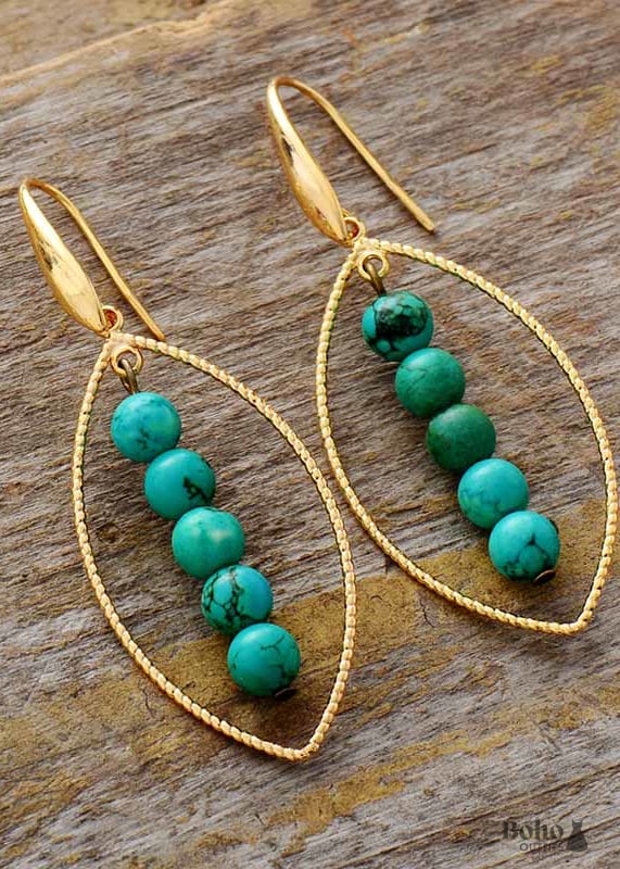 Boho Earrings Dangle Triple Blue Turquoise - Jewelry