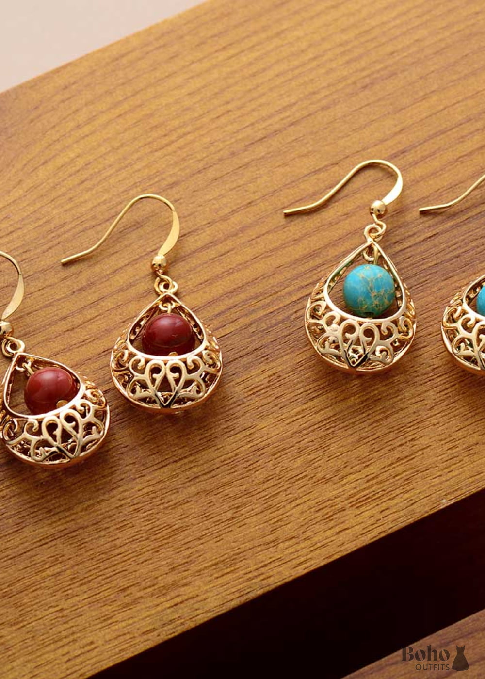 Boho Earrings Dangle Vintage Indian Gold Blue and Red