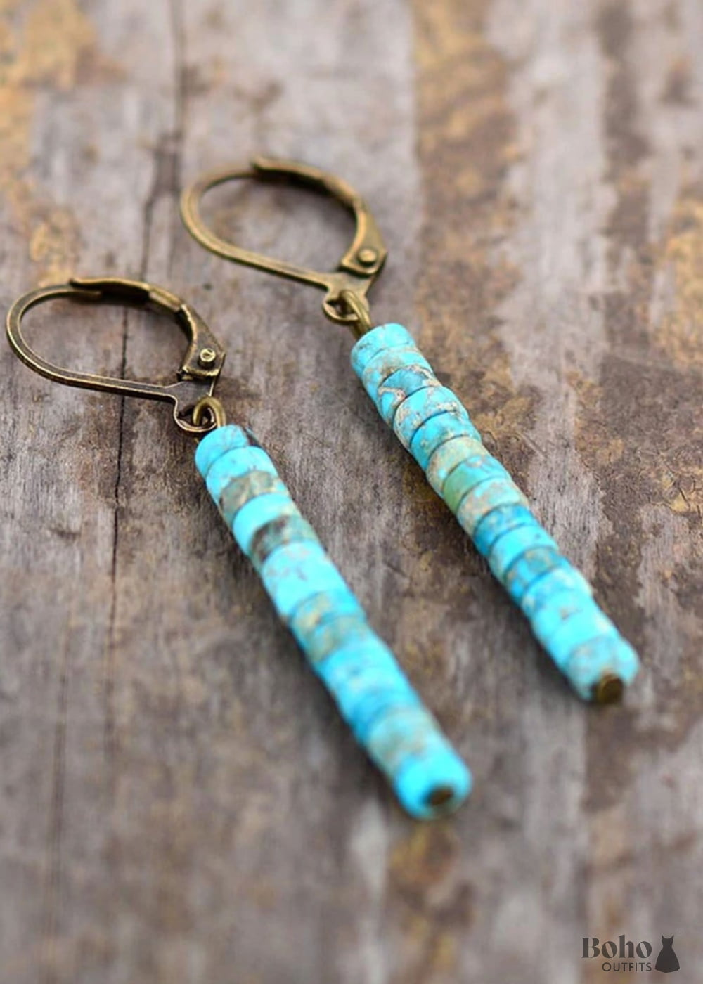 Boho Earrings Dangle Vintage Natural Stone Blue - Jewelry