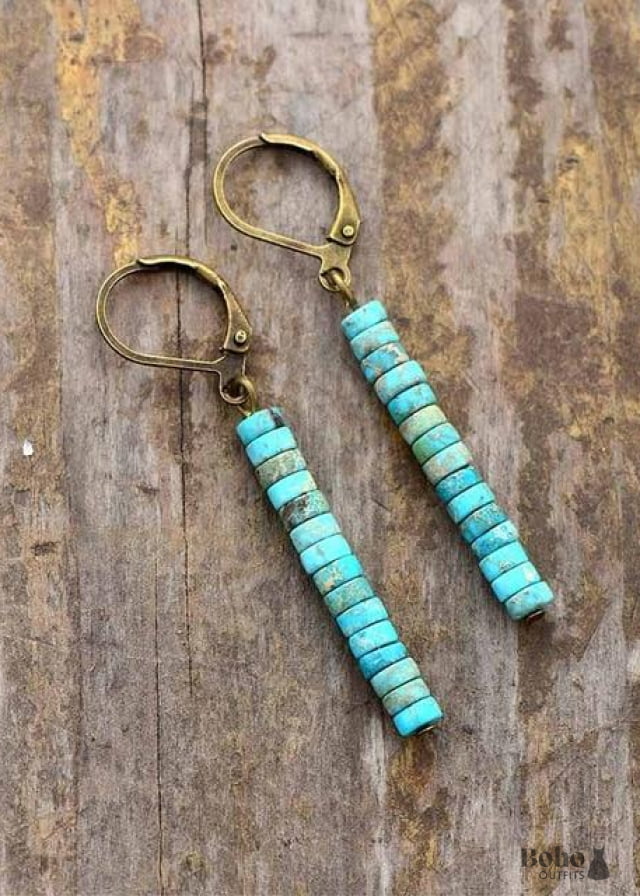 Boho Earrings Dangle Vintage Natural Stone Blue - Jewelry