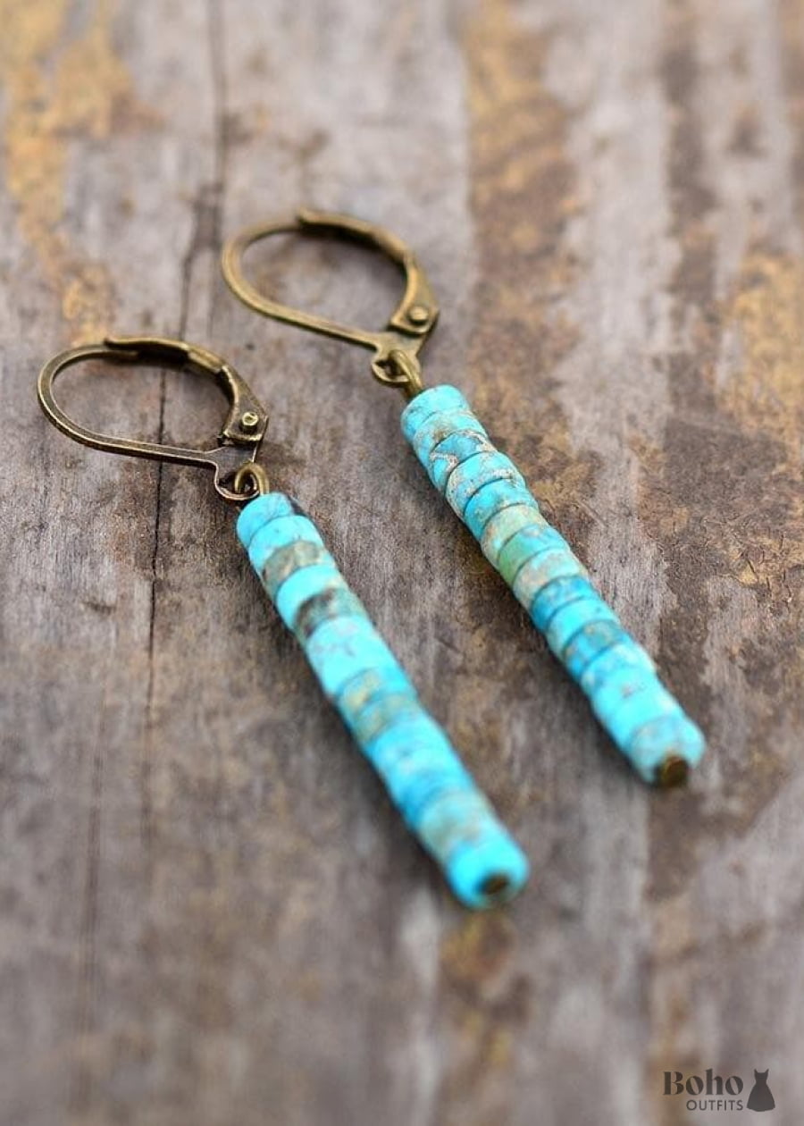 Boho Earrings Dangle Vintage Natural Stone Blue - Turquoise