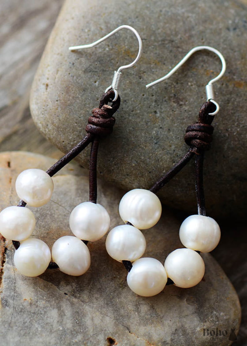 Boho Earrings Dangle White Bohemian Peal - Jewelry