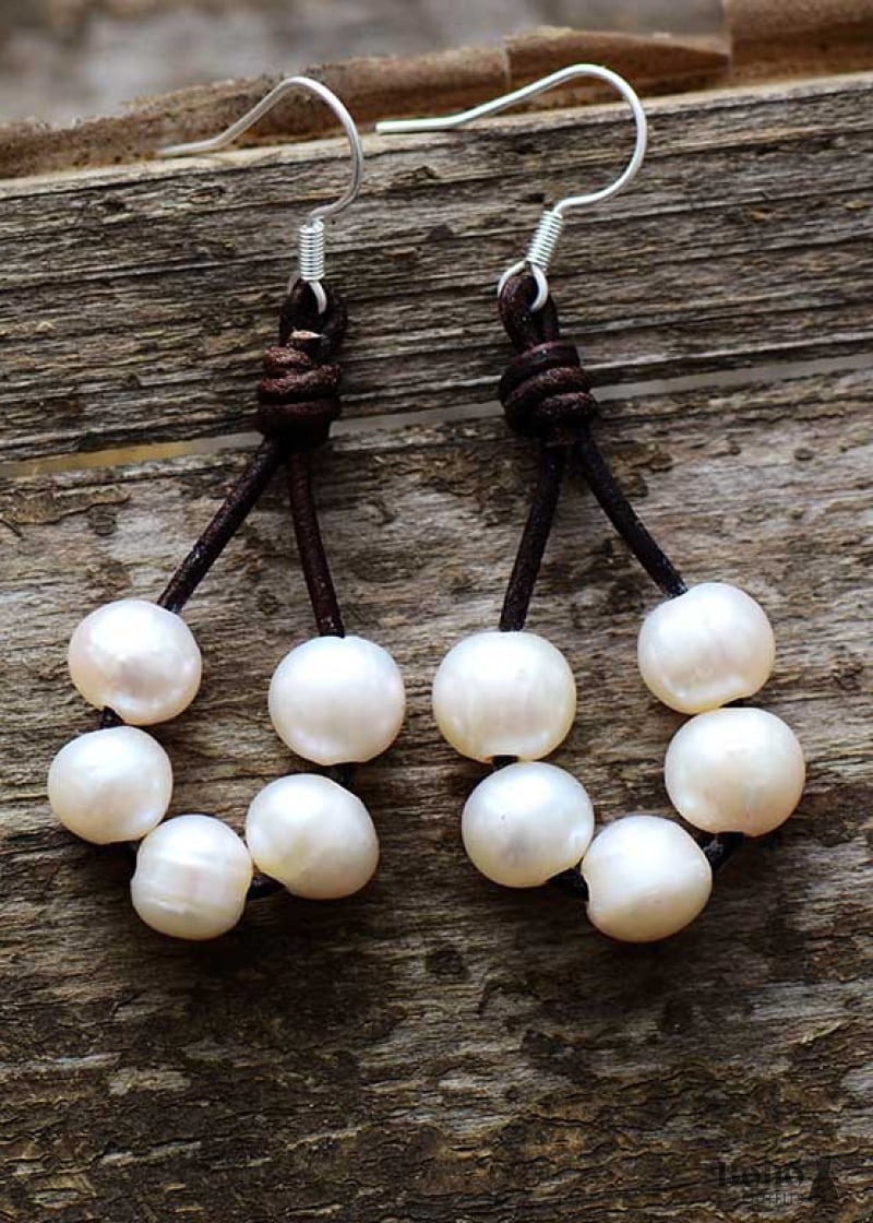 Boho Earrings Dangle White Bohemian Peal - Jewelry