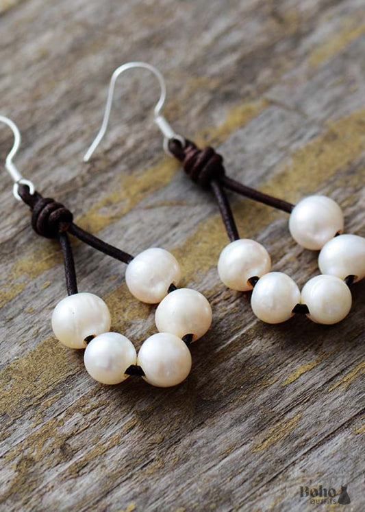 Boho Earrings Dangle White Bohemian Peal - Jewelry