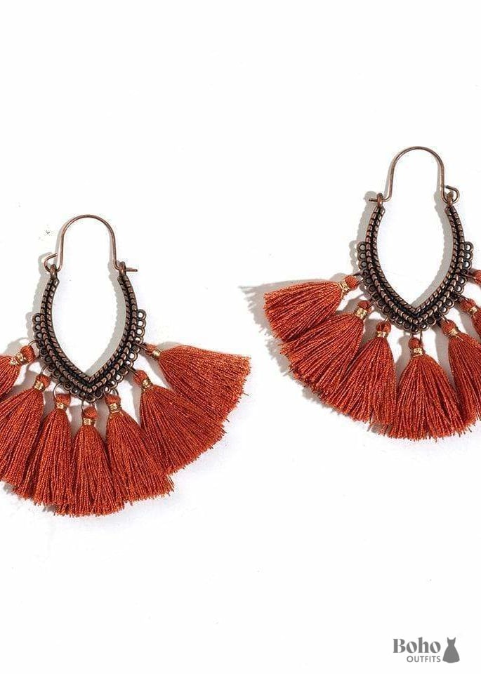 Boho Earrings Pompoms Lena - Brown - Jewelry