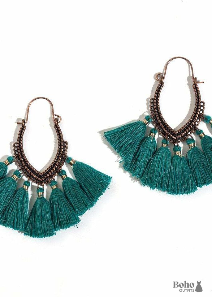 Boho Earrings Pompoms Lena - Turquoise - Jewelry