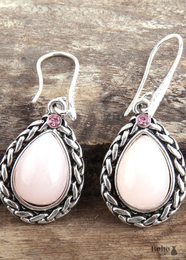 Boho Earrings RH Dangle Black Silver - Pink - Jewelry