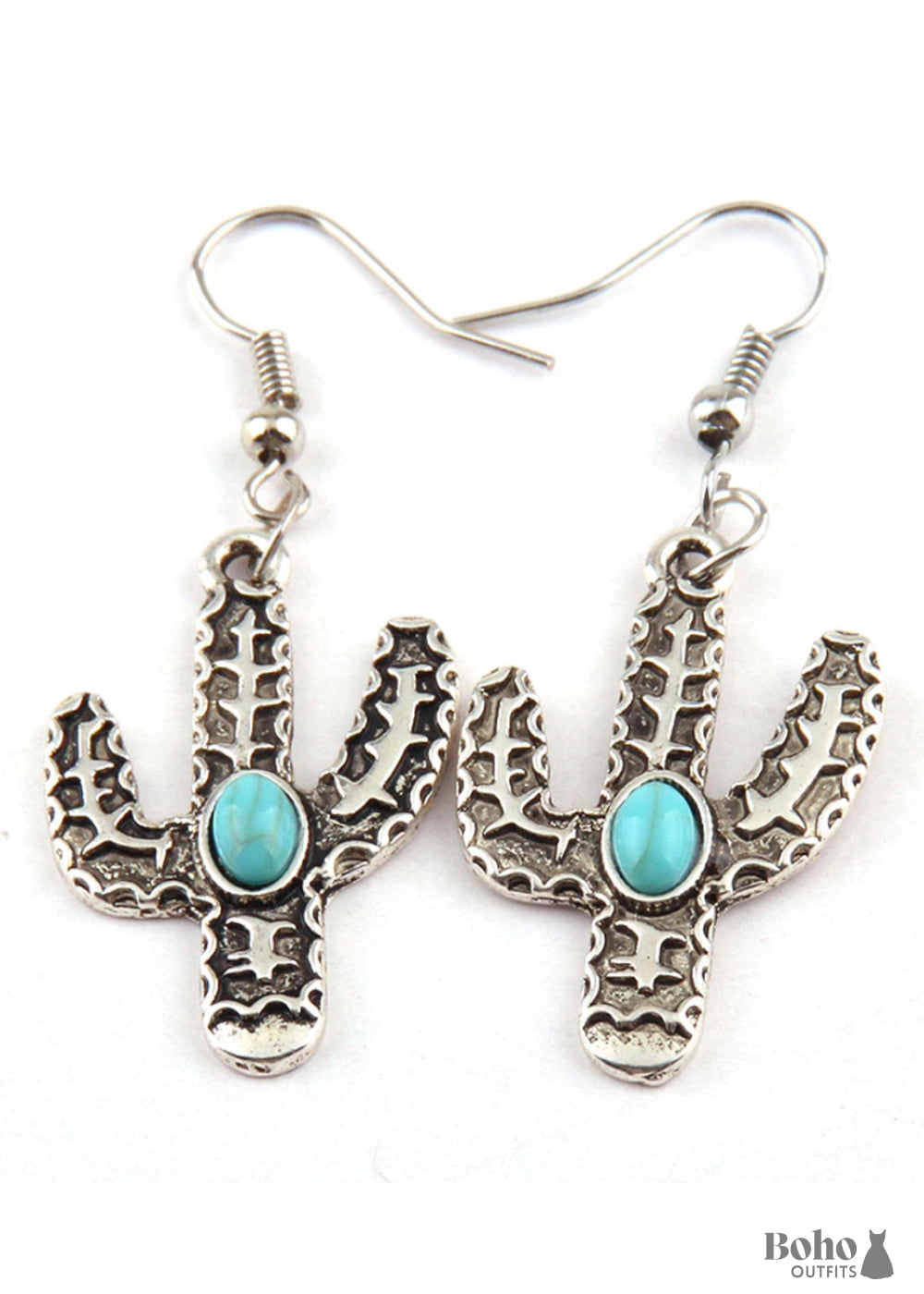 Boho Earrings RH Dangle Blue Cactus - Jewelry