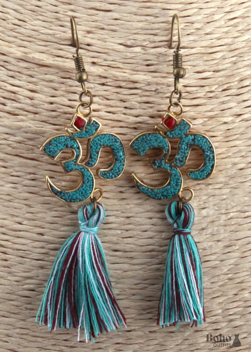 Boho Earrings RH Dangle Blue Ohm Yoga - Jewelry