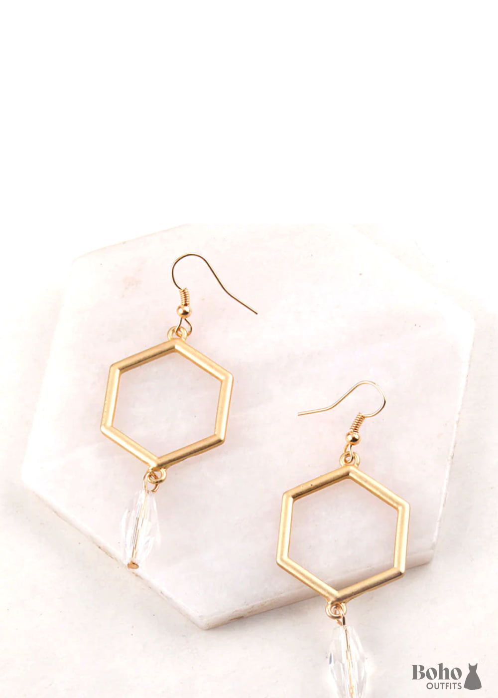 Boho Earrings RH Dangle Hexagon Loop - Jewelry