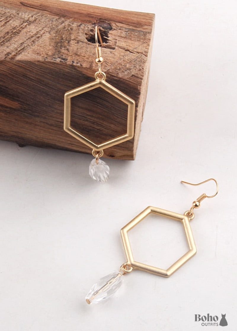 Boho Earrings RH Dangle Hexagon Loop - Jewelry