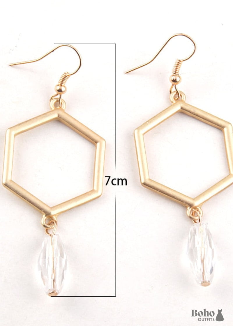 Boho Earrings RH Dangle Hexagon Loop - Jewelry