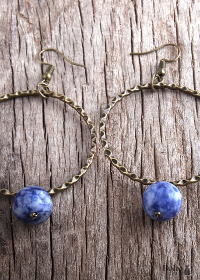 Boho Earrings RH Dangle Loop - dark blue - Jewelry