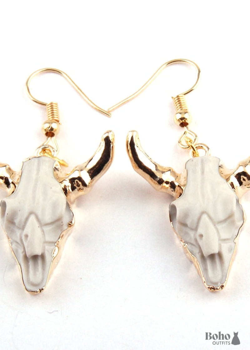 Boho Earrings RH Dangle White Horn - Jewelry