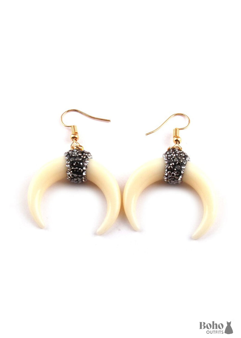 Boho Earrings RH Dangle White Horn Moon - Jewelry