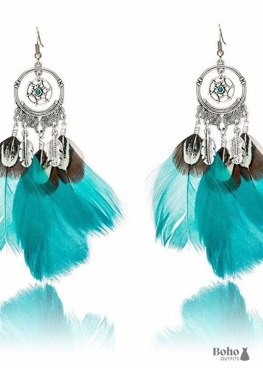 Boho Earrings Three Light Feathers Hayden - Turquoise -