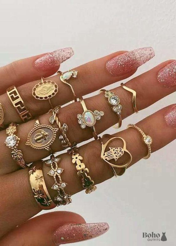 Boho Gold Rings Set Royal Alicia - Jewelry