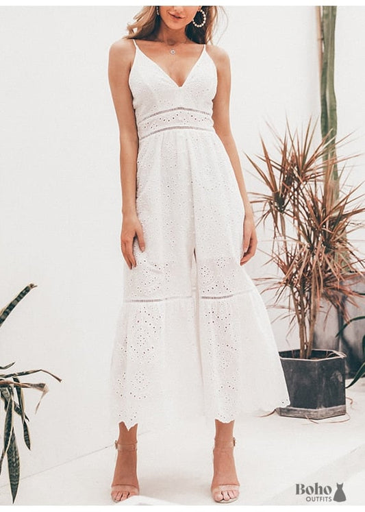 Boho Maxi Dress White Pink - Dresses