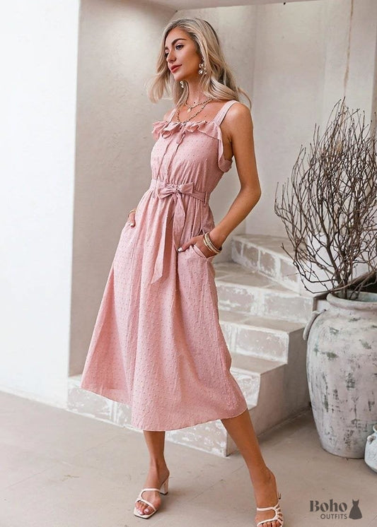 Boho Midi Dress Laura - Pink / S - Dresses