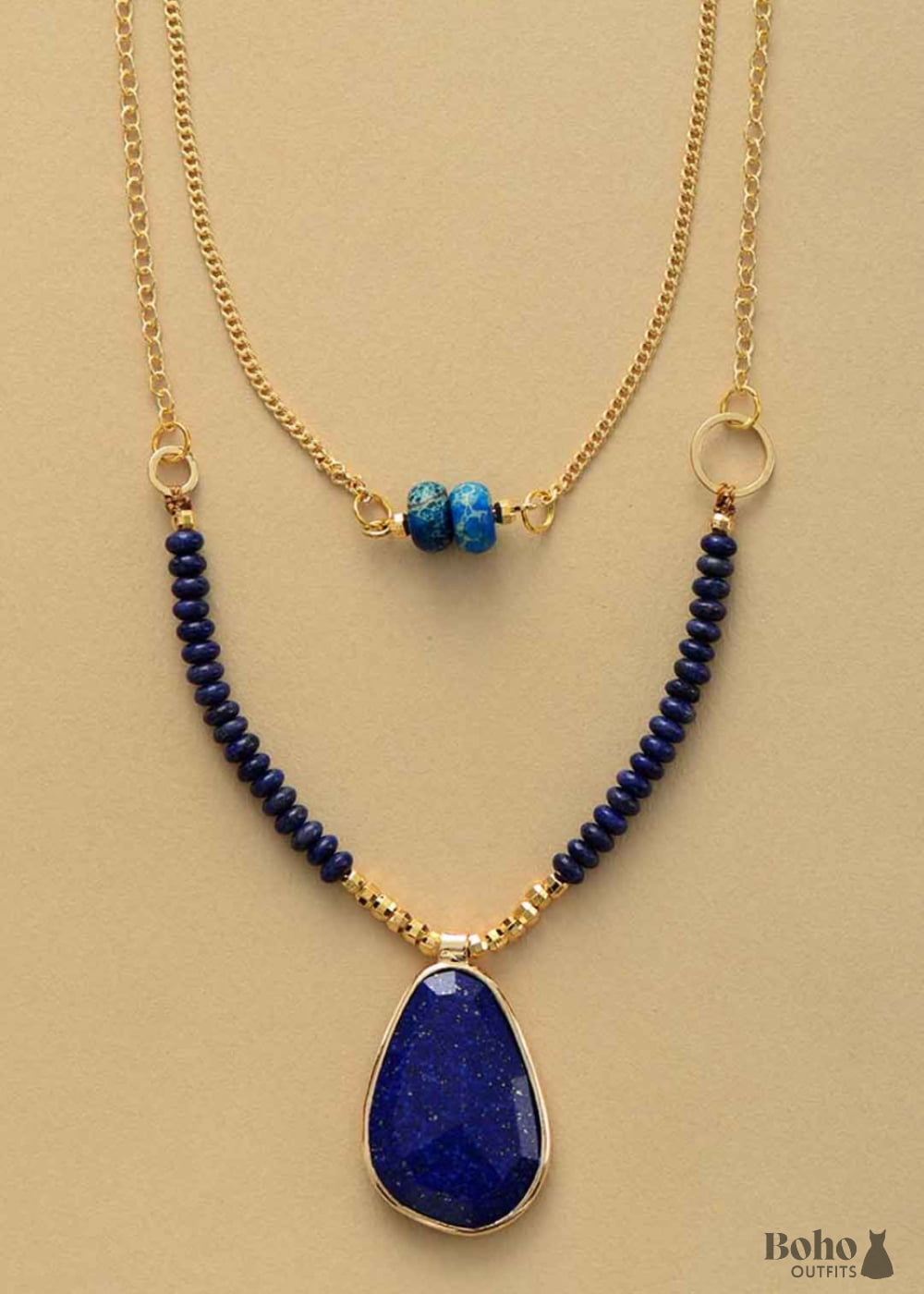 Boho Necklace 2 Layers Lapis - Jewelry