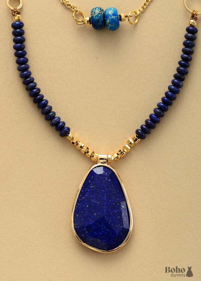 Boho Necklace 2 Layers Lapis - Jewelry