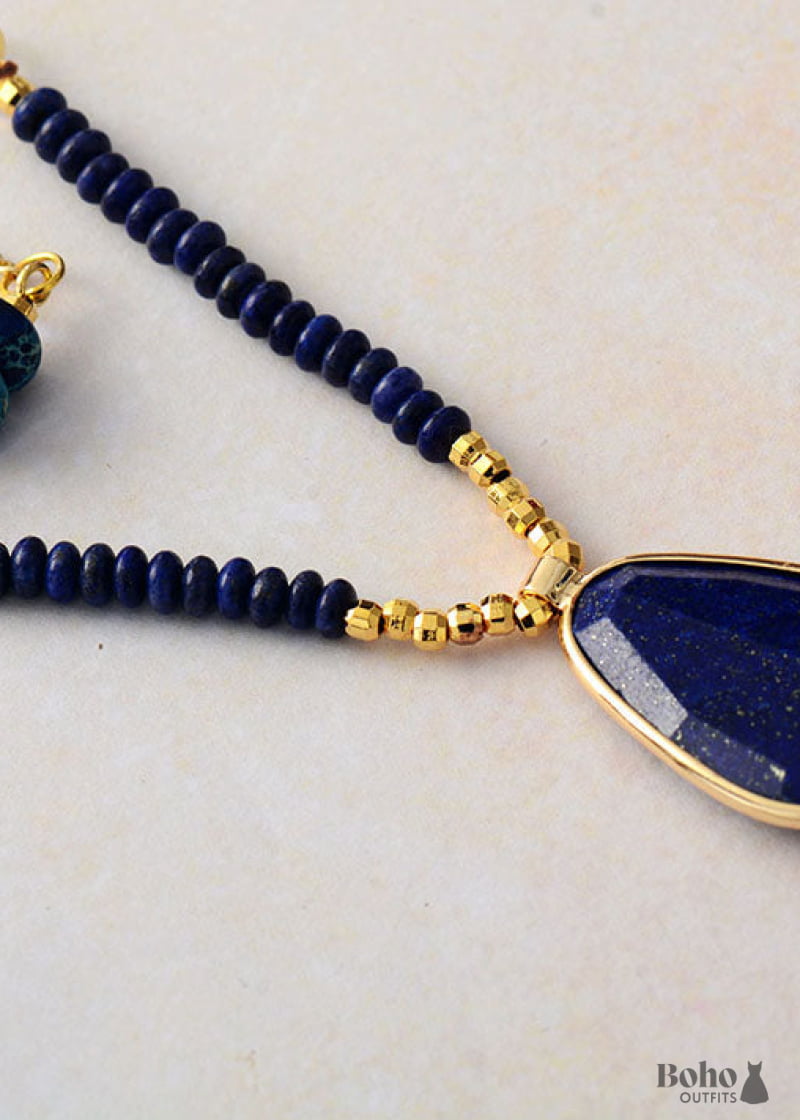 Boho Necklace 2 Layers Lapis - Jewelry