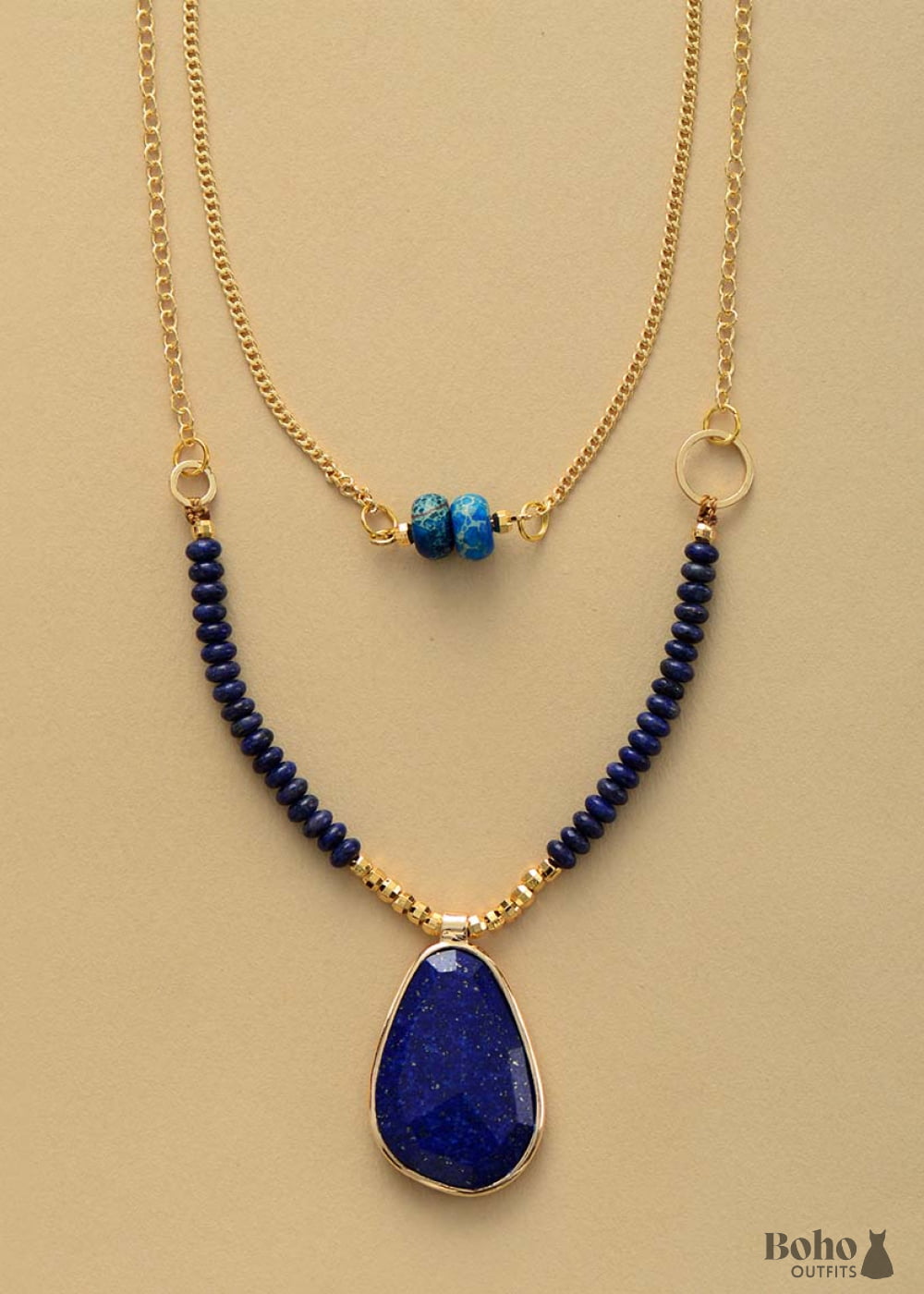 Boho Necklace 2 Layers Lapis - Jewelry