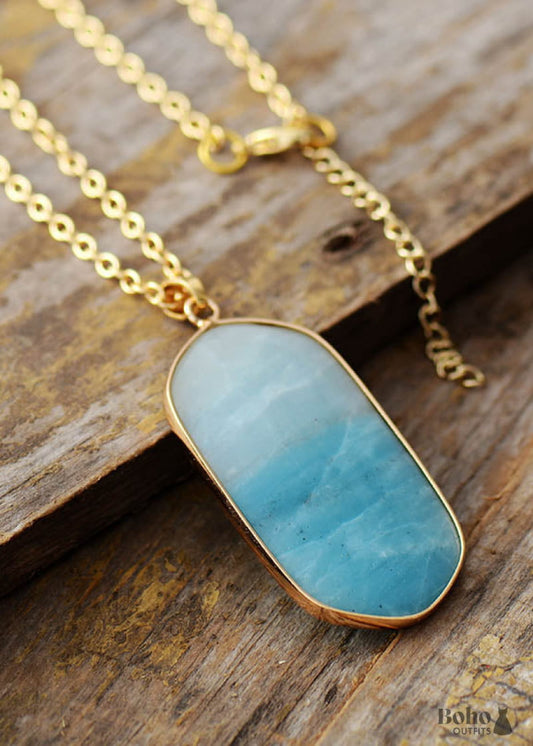 Boho Necklace Amazonite and Gold Chain - Jewelry