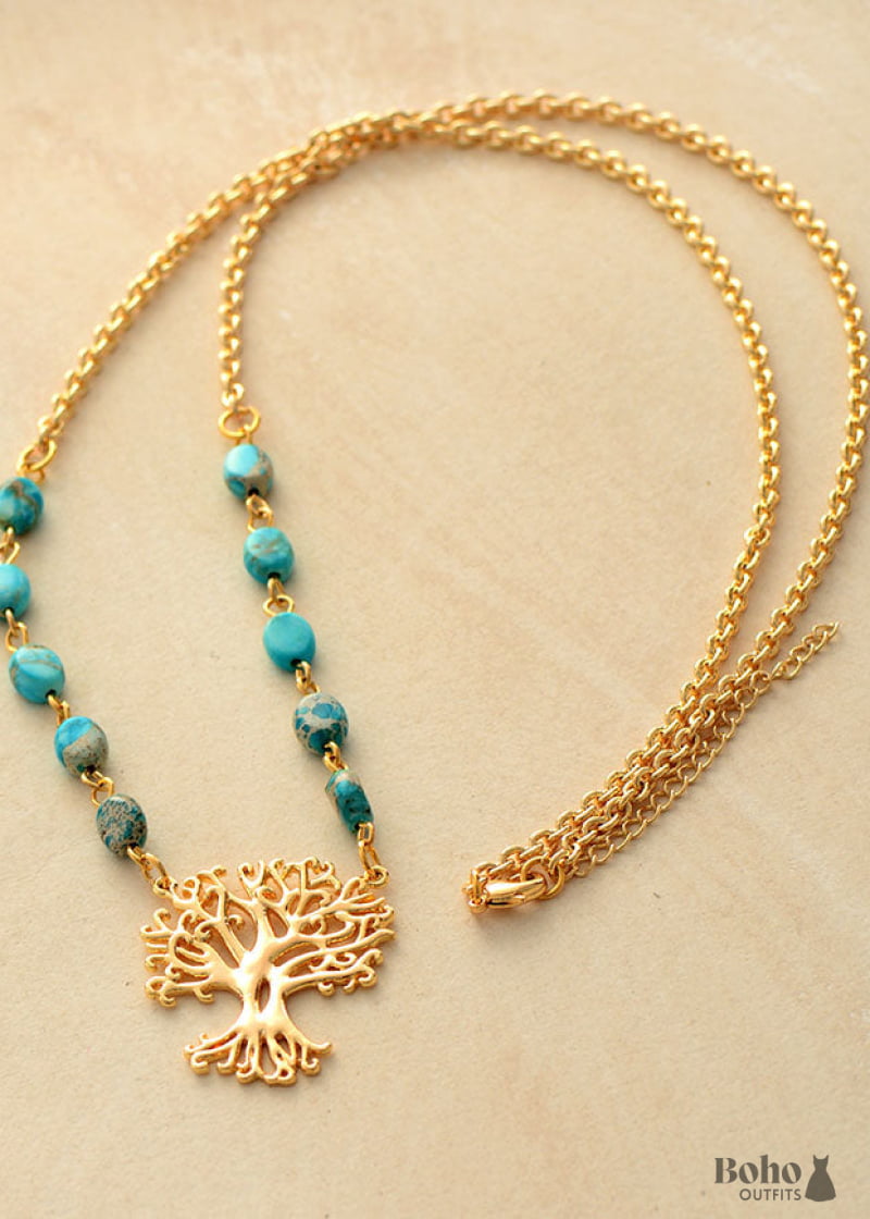 Boho Necklace Amazonite Tree of Life - Jewelry