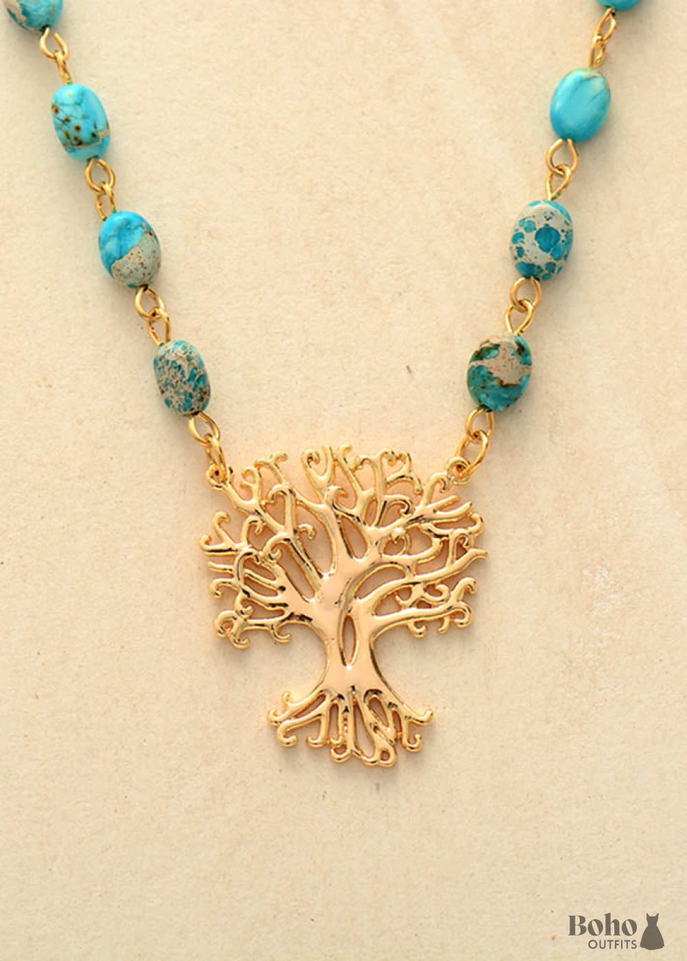 Boho Necklace Amazonite Tree of Life - Jewelry