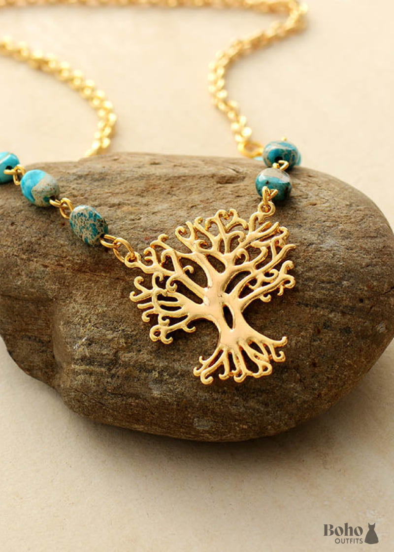 Boho Necklace Amazonite Tree of Life - Jewelry