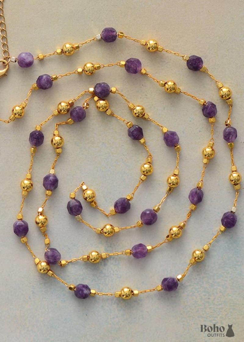 Boho Necklace Amethysts Lariat - 80CM - Jewelry