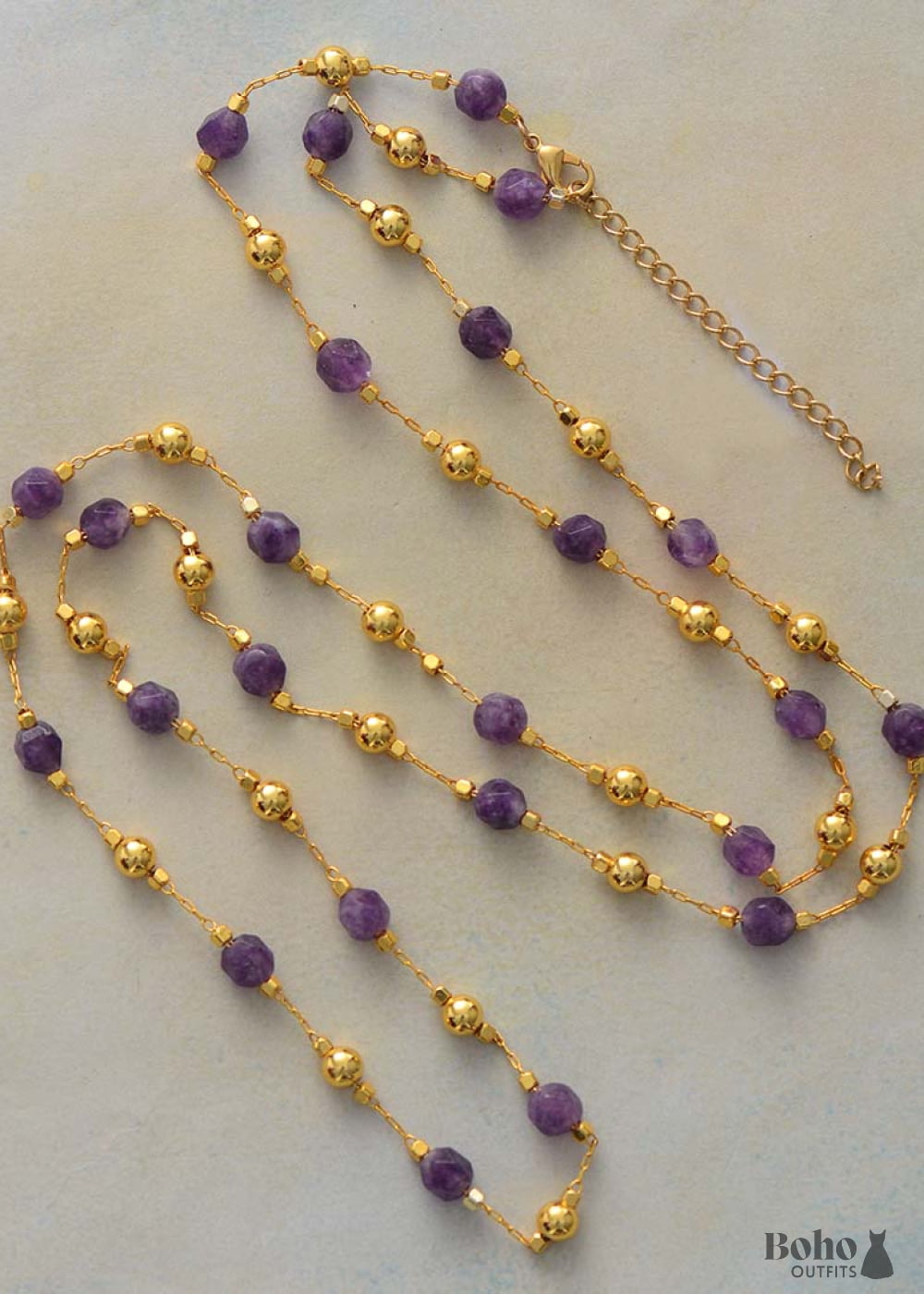 Boho Necklace Amethysts Lariat - Jewelry