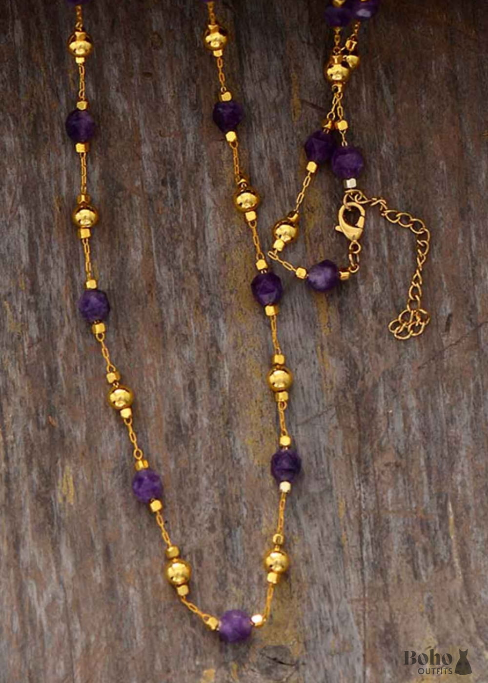 Boho Necklace Amethysts Lariat - Jewelry