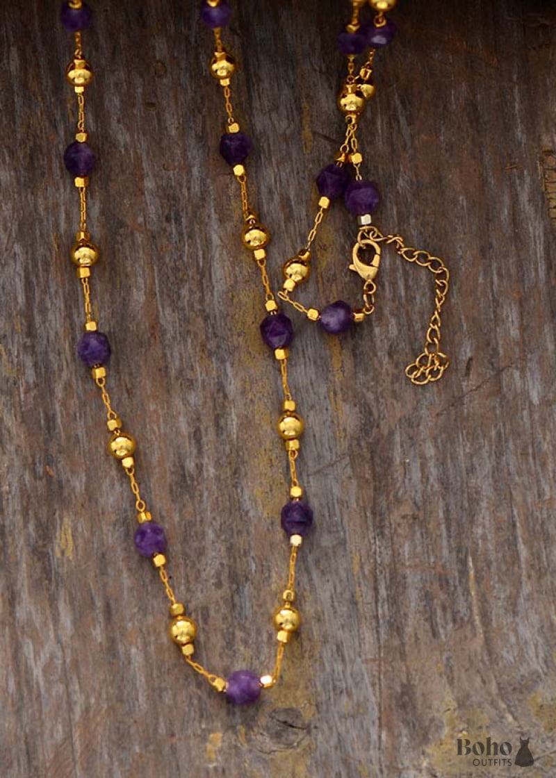 Boho Necklace Amethysts Lariat - Jewelry