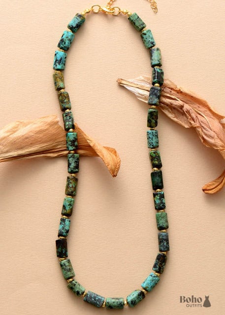 Boho Necklace Apatite Lariat Chokers - African Turquoise -