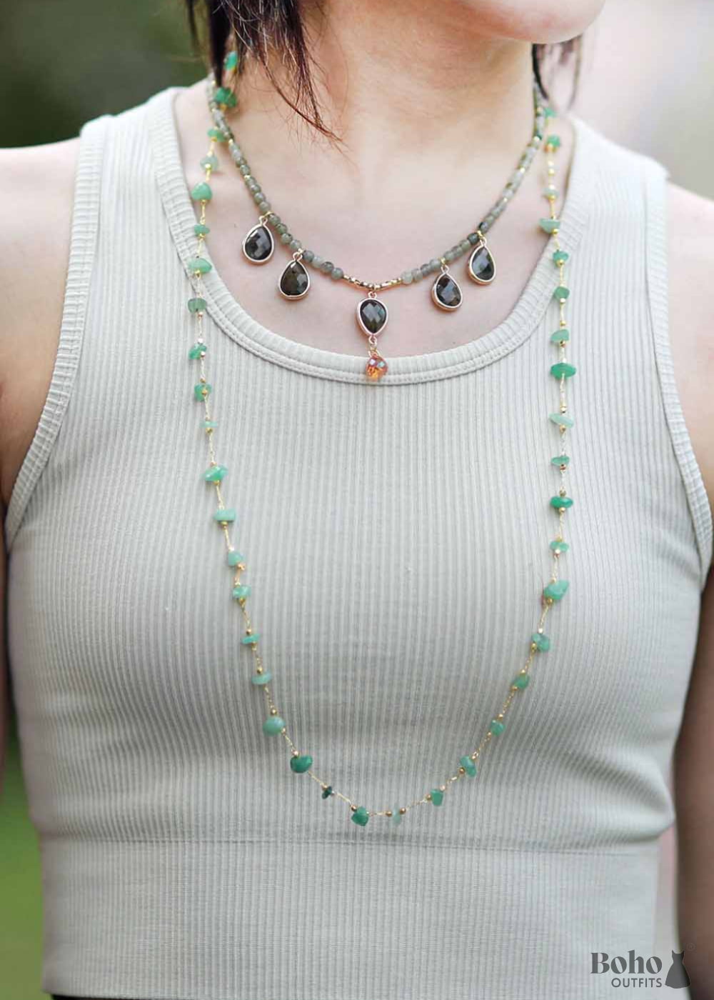 Boho Necklace Aventurine Lariat - Jewelry